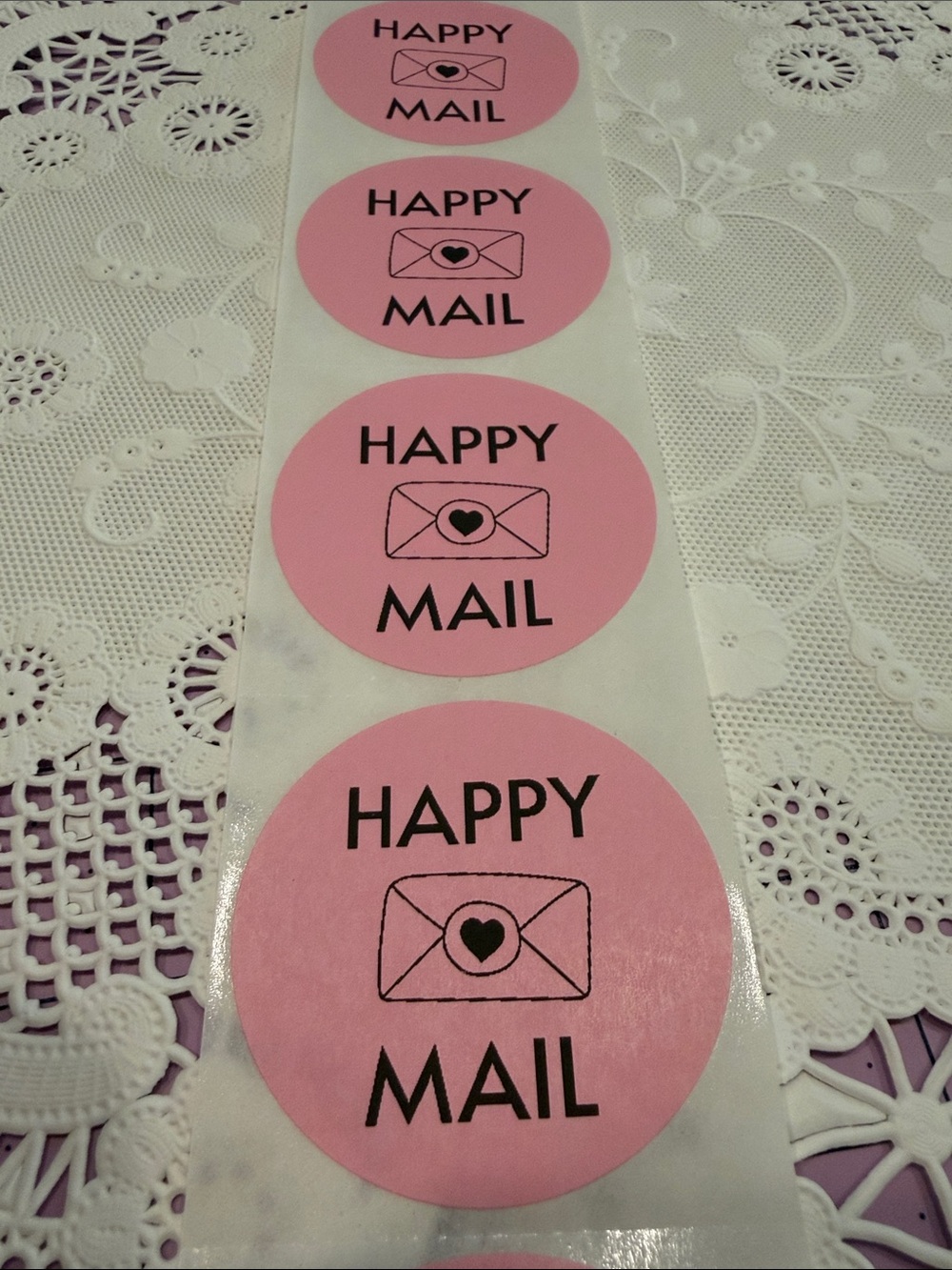 2” Happy Mail Pink Sticker Labels - Decorative Round Mail Seals